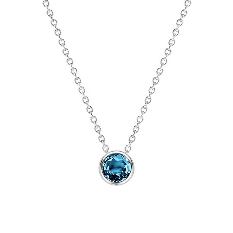 Round 750 White Gold & London Blue Topaz Necklace, Length 38 cm to 45 cm - Ocarat