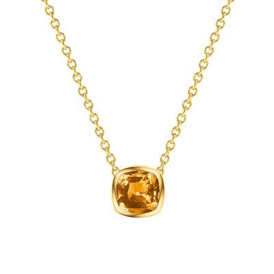 750 Yellow Gold & Cushion Citrine Necklace, Length 38 cm to 45 cm - Ocarat