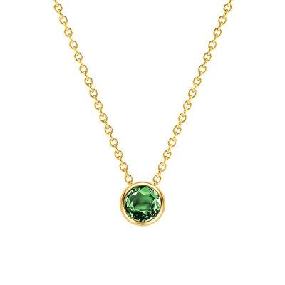 18K Yellow Gold & Round Green Tourmaline Necklace, Length 38 cm to 45 cm - Ocarat