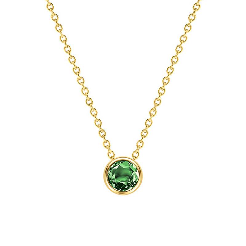 18K Yellow Gold & Round Green Tourmaline Necklace, Length 38 cm to 45 cm - Ocarat