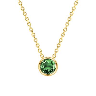 18K Yellow Gold & Round Green Tourmaline Necklace, Length 38 cm to 45 cm - Ocarat