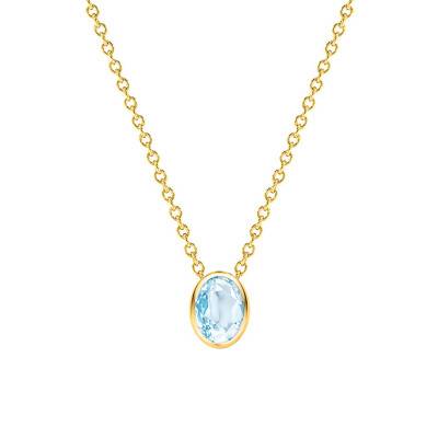 "Oval 750 Yellow Gold & Sky Blue Topaz Necklace, Length 38 cm to 45 cm" - Ocarat
