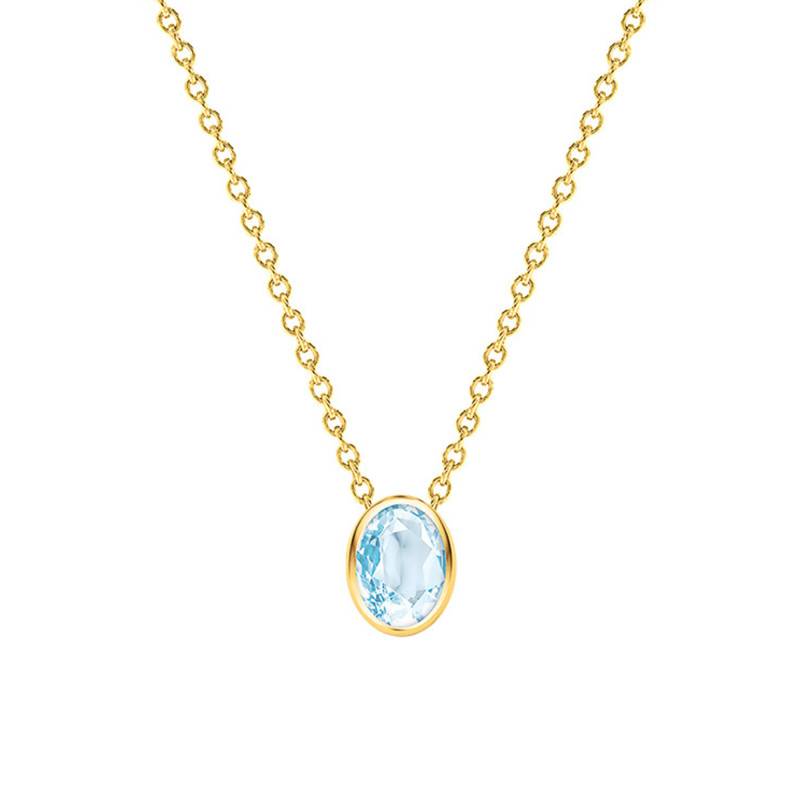 "Oval 750 Yellow Gold & Sky Blue Topaz Necklace, Length 38 cm to 45 cm" - Ocarat