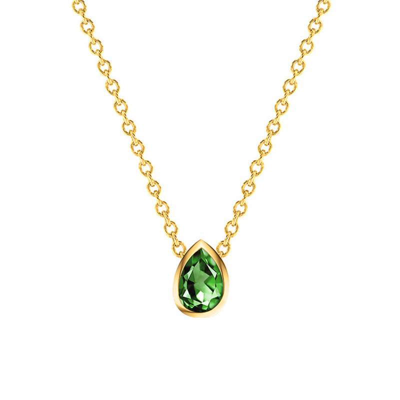 Yellow 750/1000 Gold & Green Tourmaline Pear Necklace, 38 cm to 45 cm - Ocarat