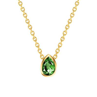 Yellow 750/1000 Gold & Green Tourmaline Pear Necklace, 38 cm to 45 cm - Ocarat