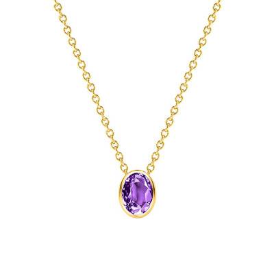 18K 750 Yellow Gold & Oval Amethyst Necklace, Length from 38 cm to 45 cm - Ocarat
