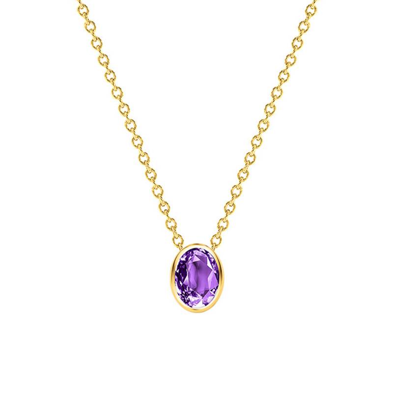 18K 750 Yellow Gold & Oval Amethyst Necklace, Length from 38 cm to 45 cm - Ocarat
