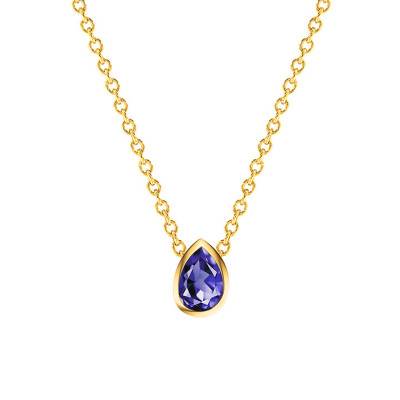 750 Yellow Gold & Blue Tanzanite Pear Necklace, Length 38 cm to 45 cm - Ocarat