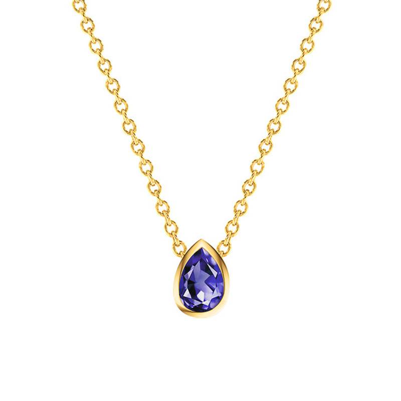 750 Yellow Gold & Blue Tanzanite Pear Necklace, Length 38 cm to 45 cm - Ocarat