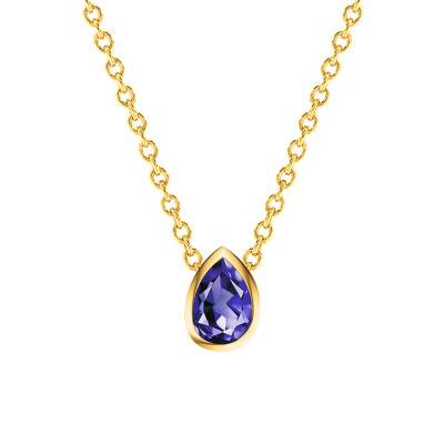 750 Yellow Gold & Blue Tanzanite Pear Necklace, Length 38 cm to 45 cm - Ocarat