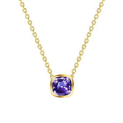 18K 750 Yellow Gold & Cushion Blue Tanzanite Necklace, Length from 38 cm to 45 cm - Ocarat