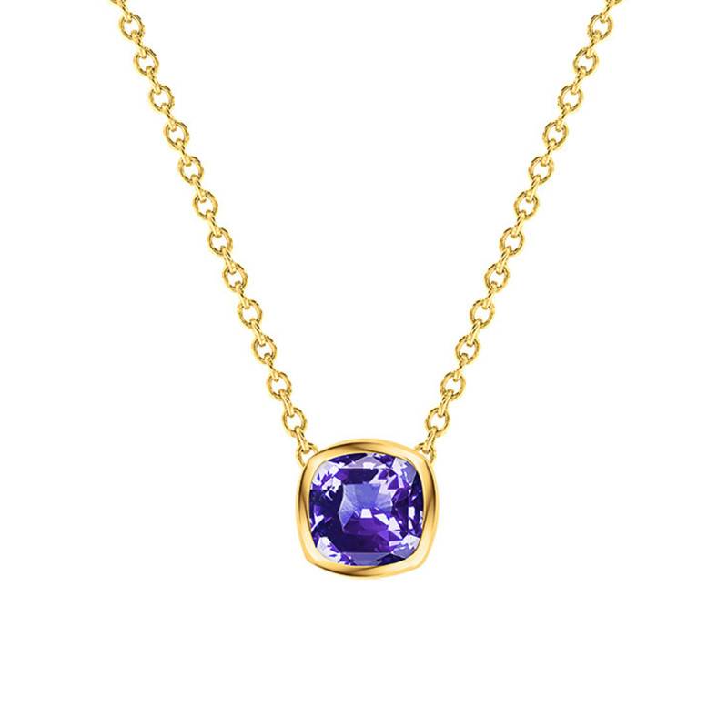 18K 750 Yellow Gold & Cushion Blue Tanzanite Necklace, Length from 38 cm to 45 cm - Ocarat