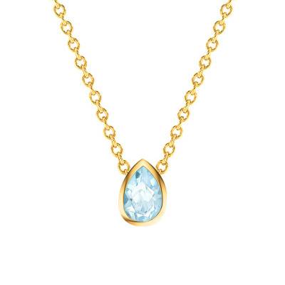 750 Yellow Gold & Sky Blue Topaz Pear Necklace, Length 38 cm to 45 cm - Ocarat