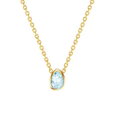 750 Yellow Gold & Sky Blue Topaz Pear Necklace, Length 38 cm to 45 cm - Ocarat