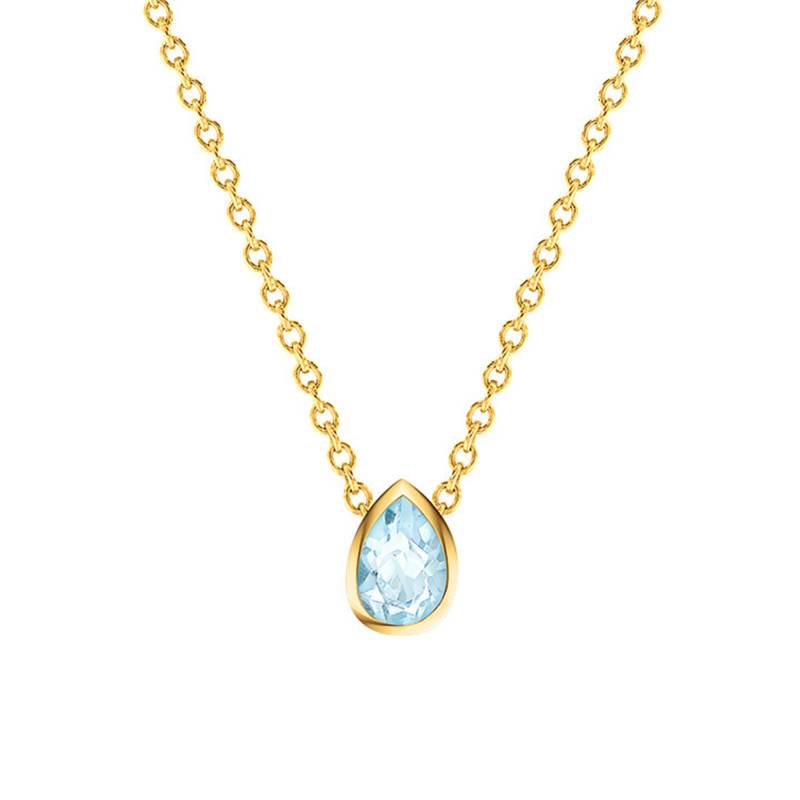 750 Yellow Gold & Sky Blue Topaz Pear Necklace, Length 38 cm to 45 cm - Ocarat