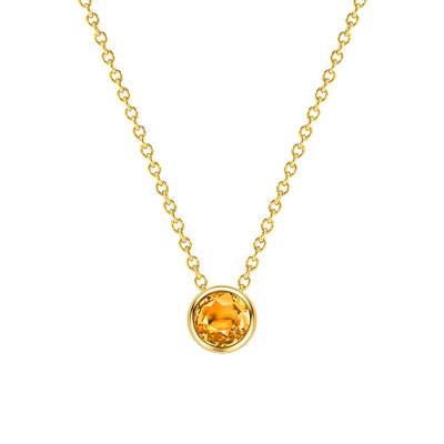 Round 18K Yellow Gold & Citrine Necklace, Length 38 cm to 45 cm - Ocarat