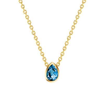 750 Yellow Gold & Blue London Topaz Pear Necklace, Length 38 cm to 45 cm - Ocarat