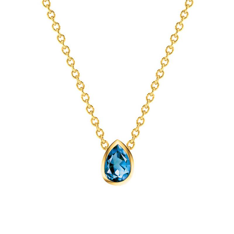 750 Yellow Gold & Blue London Topaz Pear Necklace, Length 38 cm to 45 cm - Ocarat