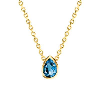750 Yellow Gold & Blue London Topaz Pear Necklace, Length 38 cm to 45 cm - Ocarat