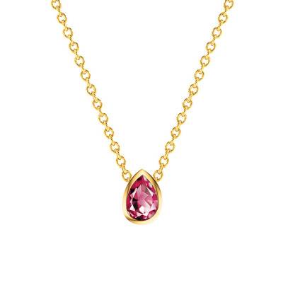 750 Yellow Gold & Rhodolite Pear Necklace, Length 38 cm to 45 cm - Ocarat