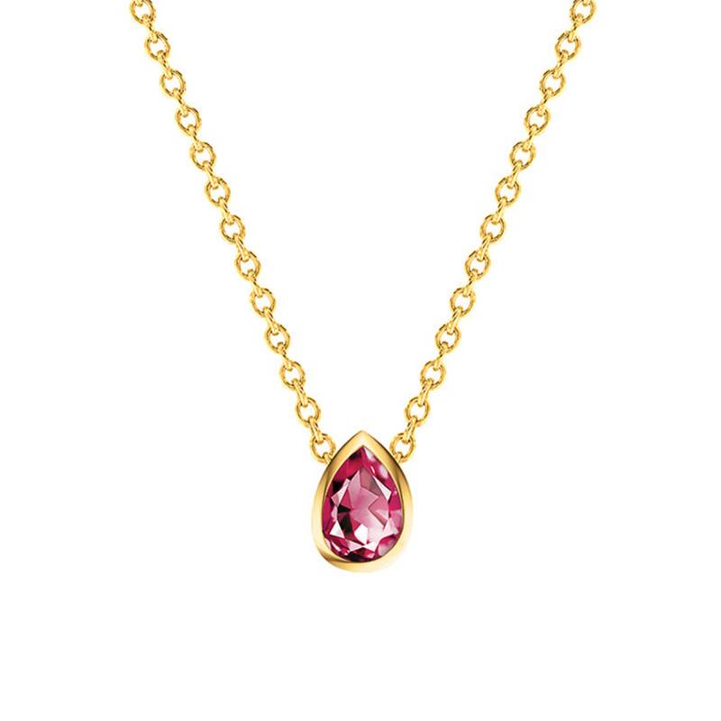 750 Yellow Gold & Rhodolite Pear Necklace, Length 38 cm to 45 cm - Ocarat