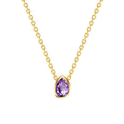 750 Yellow Gold & Pear Amethyst Necklace, Length 38 cm to 45 cm - Ocarat