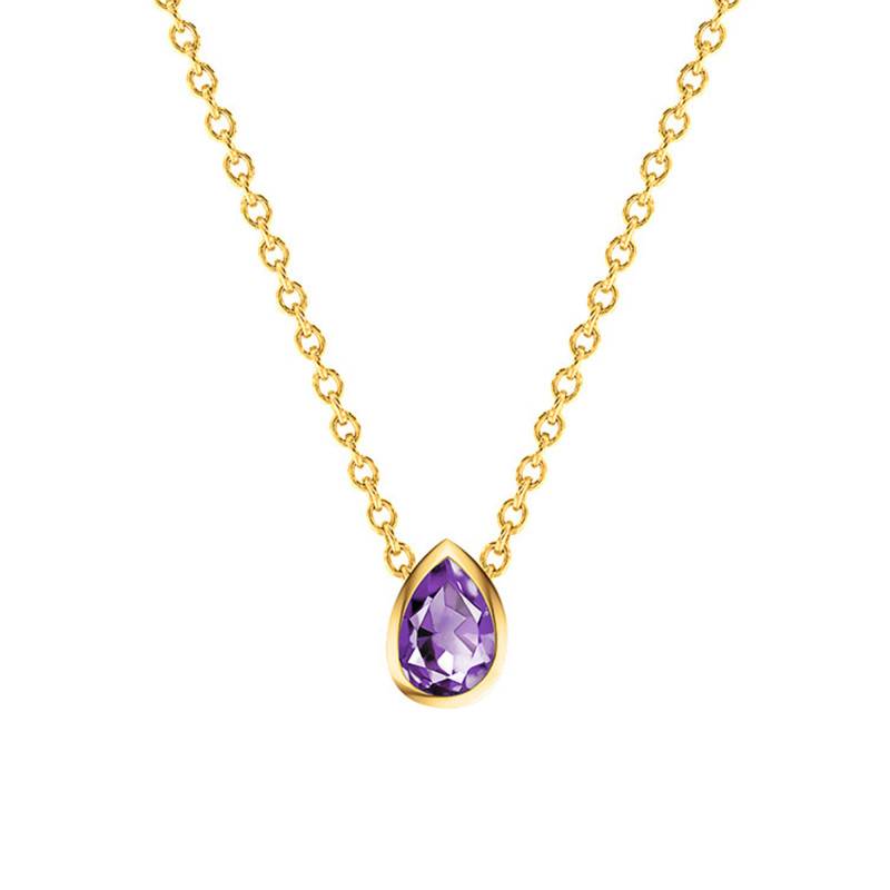 750 Yellow Gold & Pear Amethyst Necklace, Length 38 cm to 45 cm - Ocarat