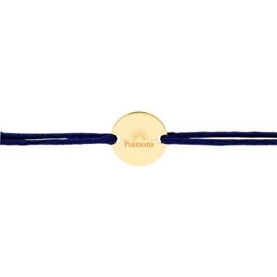Bracelet Cordon Médaille Zodiaque Poissons & Soleil Plaqué Or Jaune, Longueur Ajustable - Lumiosa
