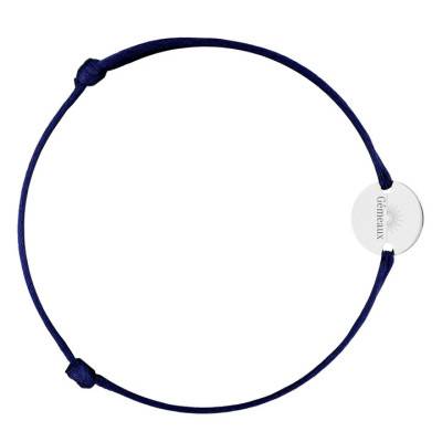 Bracelet Cordon Médaille Zodiaque Gémeaux & Soleil en Argent 925, Longueur Ajustable - Lumiosa