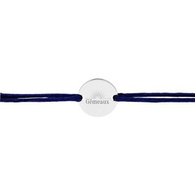 Bracelet Cordon Médaille Zodiaque Gémeaux & Soleil en Argent 925, Longueur Ajustable - Lumiosa