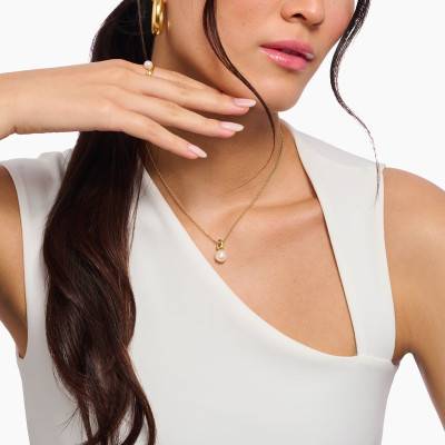 Natural Beauty 18K Yellow Gold-Plated Freshwater Pearl Necklace, Length 40 to 45 cm - KE2318 - Thomas Sabo