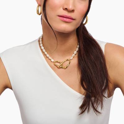 Yellow Gold Plated Natural Beauty Necklace & Freshwater Pearls, Length 40 cm to 45 cm - KE2321-430-14 - Thomas Sabo