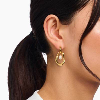 "Natural Beauty Yellow Gold-Plated & Freshwater Pearl Earrings - H2321-430-14" - Thomas Sabo