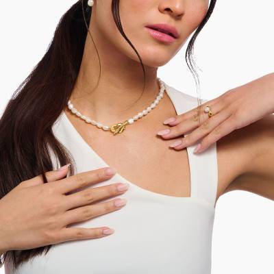 Natural Beauty Yellow Gold-Plated & Freshwater Pearl Necklace, Length 45 cm - KE2320-430-14 - Thomas Sabo