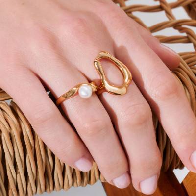 Yellow Gold-Plated Natural Beauty Organic Shape Ring - TR2486-413-39 - Thomas Sabo