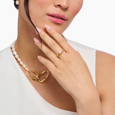 Natural Beauty Yellow Gold-Plated Ring with Freshwater Pearl - TR2485-430-14 - Thomas Sabo