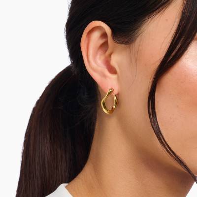 Yellow Gold-Plated Natural Beauty Small Organic Shapes Hoop Earrings - - Thomas Sabo
