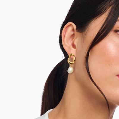 Yellow Gold Plated Natural Beauty Drop Earrings & Freshwater Pearls - H2322-430-14 - Thomas Sabo