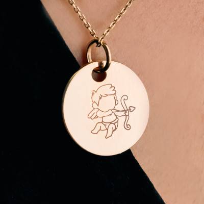 Médaille Angelot en Plaqué Or Jaune, Diamètre 19 mm - Lumiosa