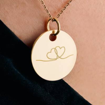Médaille Coeur Ligne en Plaqué Or Jaune, Diamètre 19 mm - Lumiosa