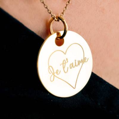 Médaille Je t'aime en Plaqué Or Jaune, Diamètre 19 mm - Lumiosa