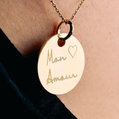 Médaille Mon Amour en Plaqué Or Jaune, Diamètre 19 mm - Lumiosa