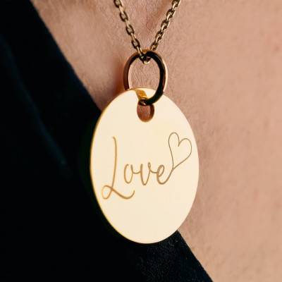 Médaille Love & Coeur en Plaqué Or Jaune, Diamètre 19 mm - Lumiosa