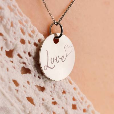 925 Silver Love & Heart Medal, 19 mm Diameter - Lumiosa