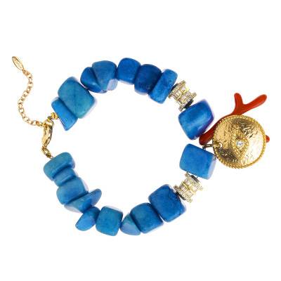 Georgio Blue & Gold & Stones Bracelet, Length 16.5 cm to 21.5 cm - Hipanema