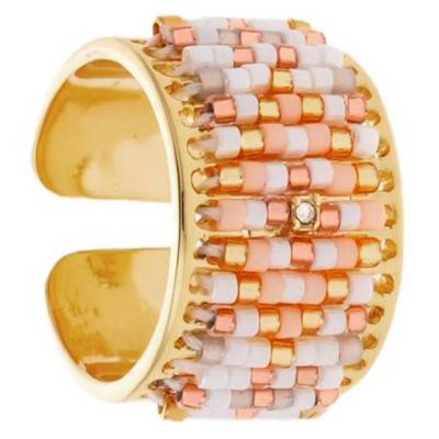 Bague Etowa Dorée & Perles Blanches et Roses - Hipanema