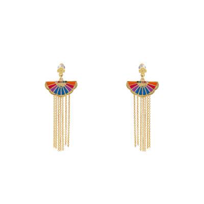 Boucles d'oreilles Sancho Dorées, Email & Strass Multicolores - Hipanema