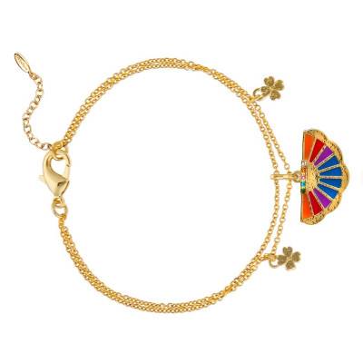 Bracelet Mogador Doré & Email Multicolore, Longueur 15,5 à 18,5 cm - Hipanema