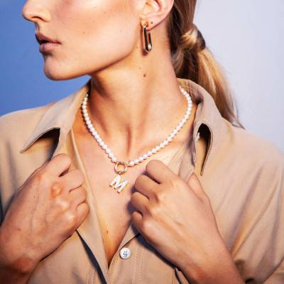 Gold-Plated Brass & Majorca Nacre Pearl Necklace, 42 cm - Emanessence