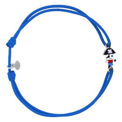 Rhodium-Plated 925 Sterling Silver & Enamel Adjustable Blue Cord Pirate Bracelet - Bambins
